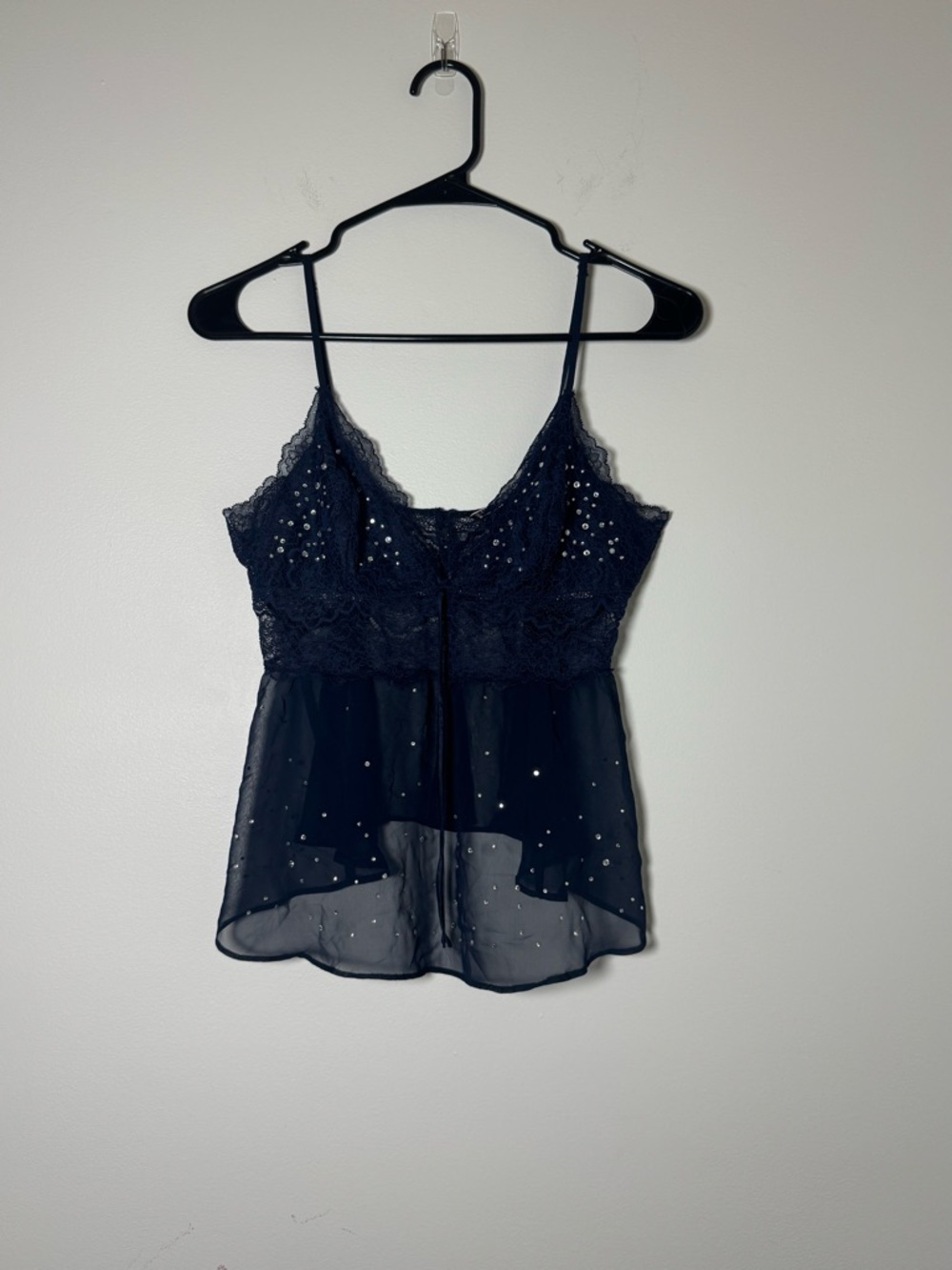 Victoria’s Secret Lace Babydoll Top Blue Sheer Rhinestone M